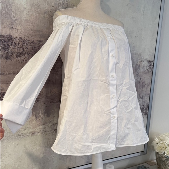 Zara White Off-Shoulder Button-Up Blouse size medium - Picture 2 of 5